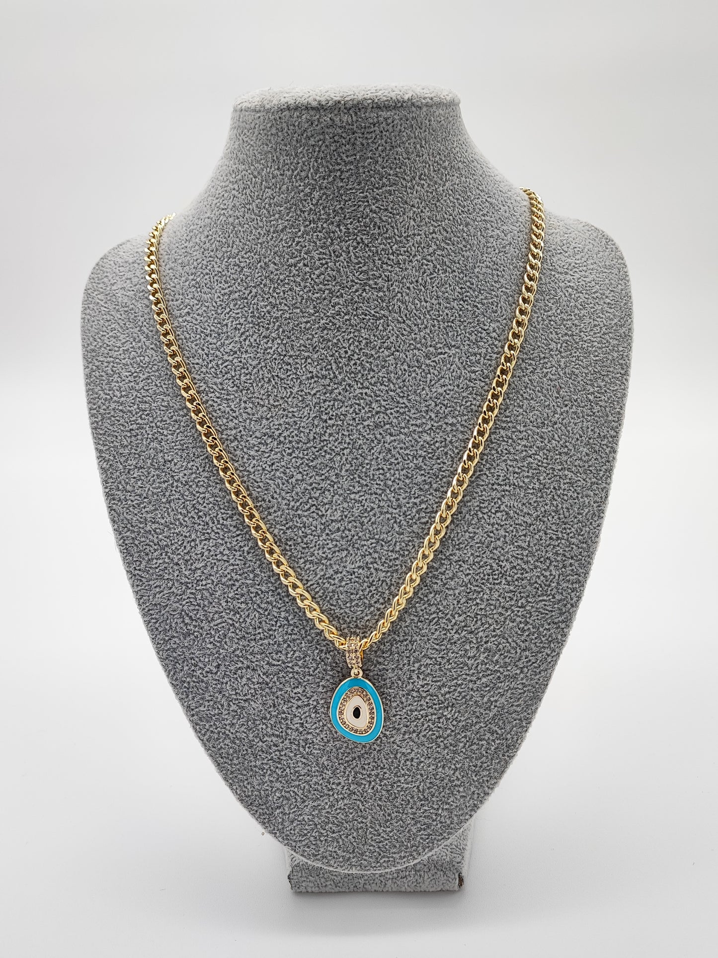 Collar ojo ovalado azul con cristales
