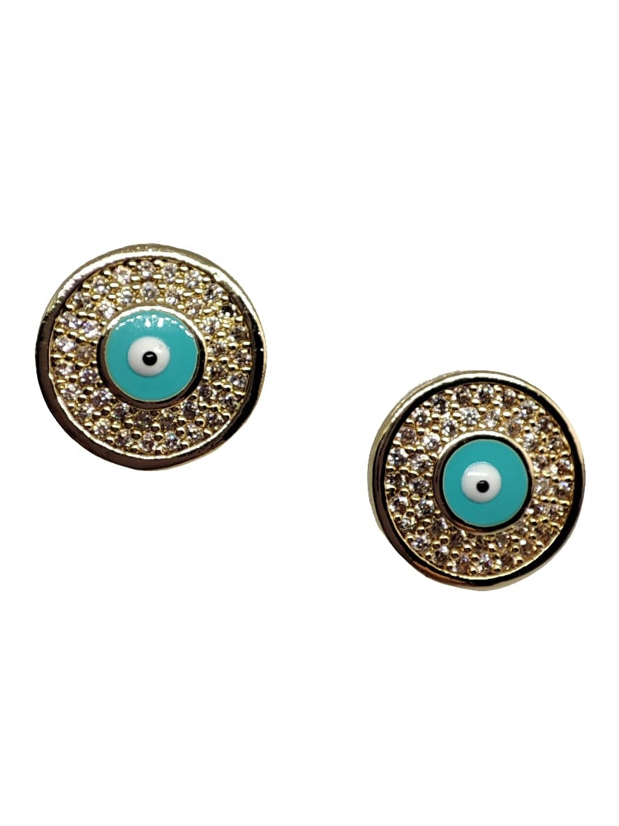 Aretes redondos con ojo azul y cristales