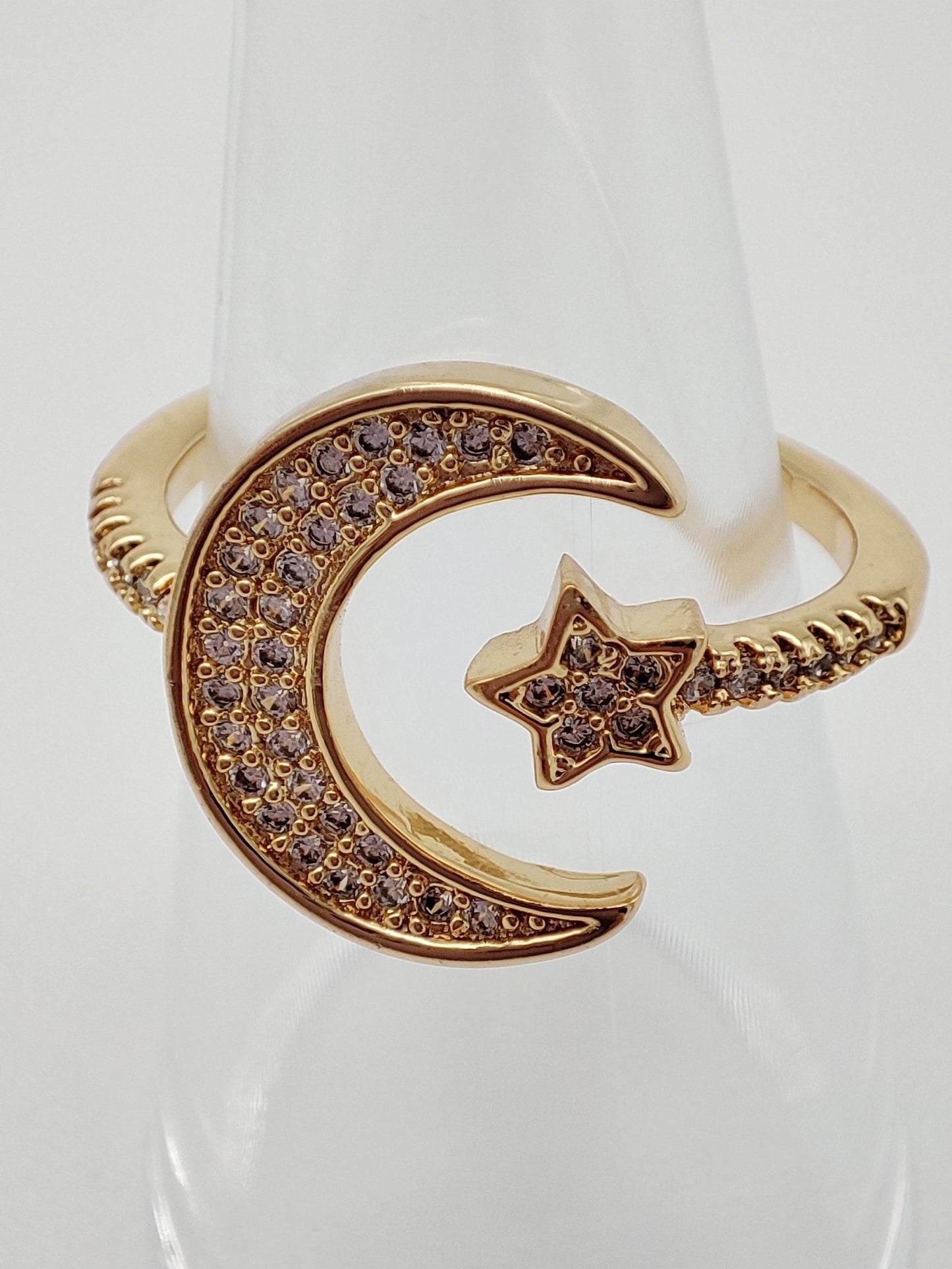 Anillo ajustable luna y estrella con cristales - Love glam