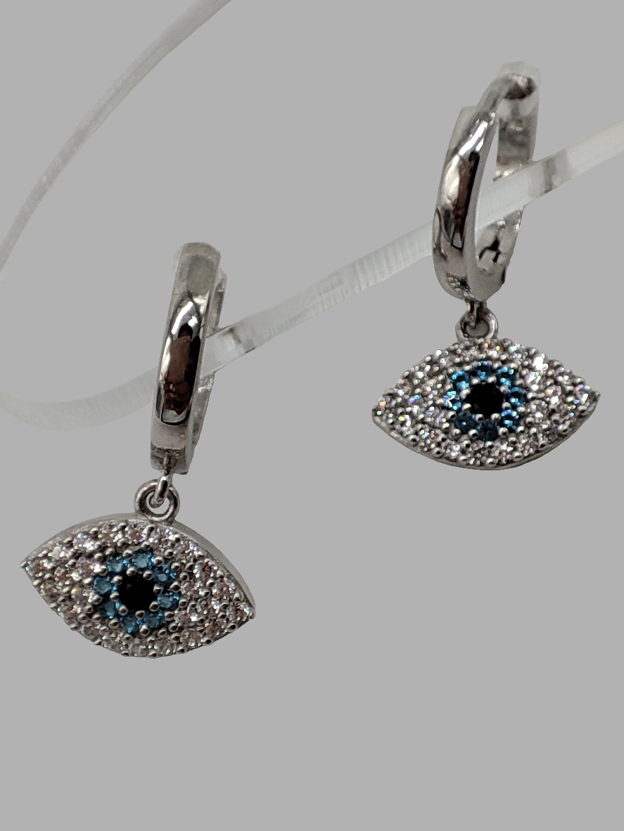 Aretes plata ojo azul con cristales