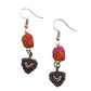 Aretes tejido rosa/naranja y corazón