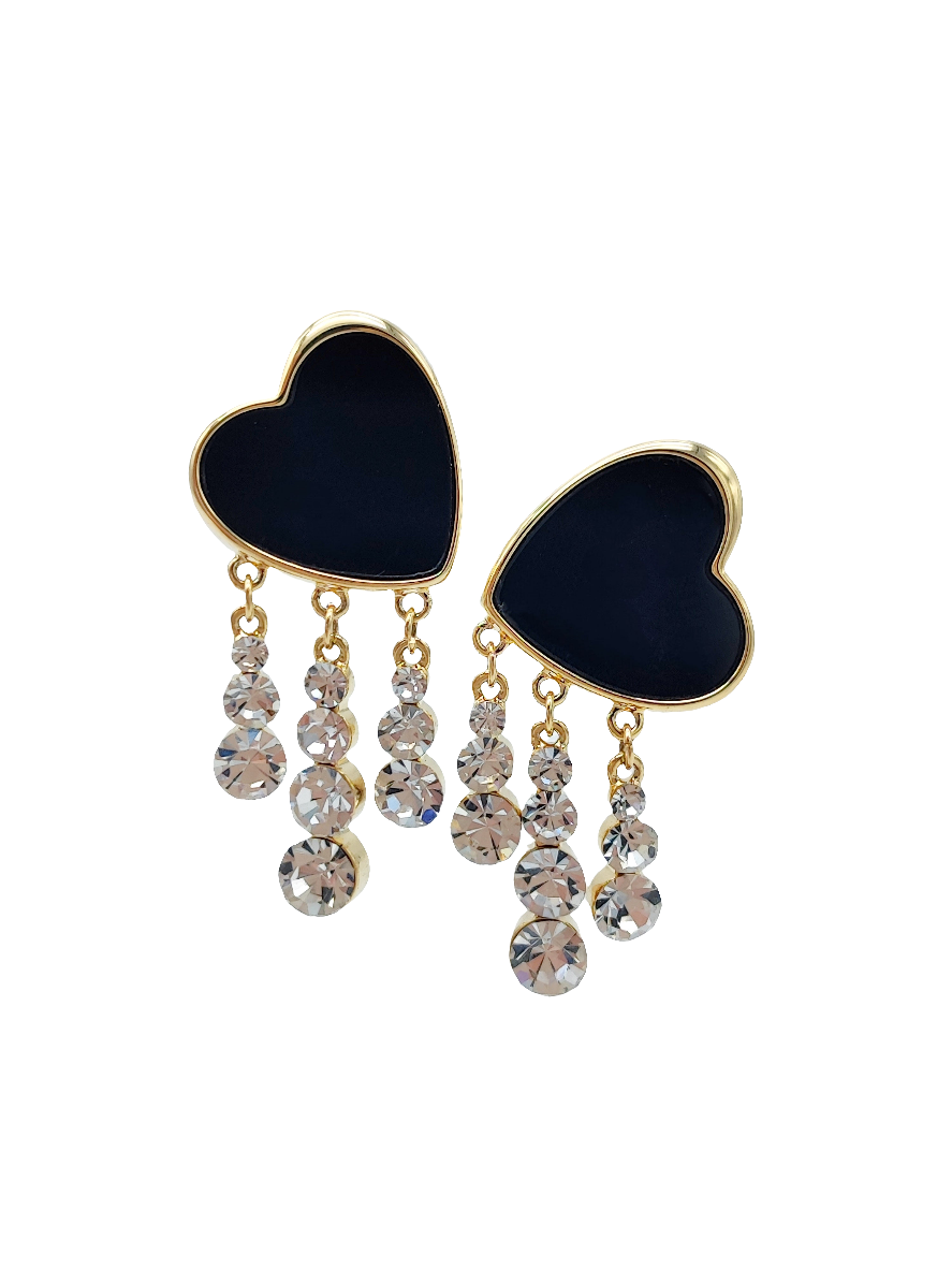 Aretes corazón negro con cristales