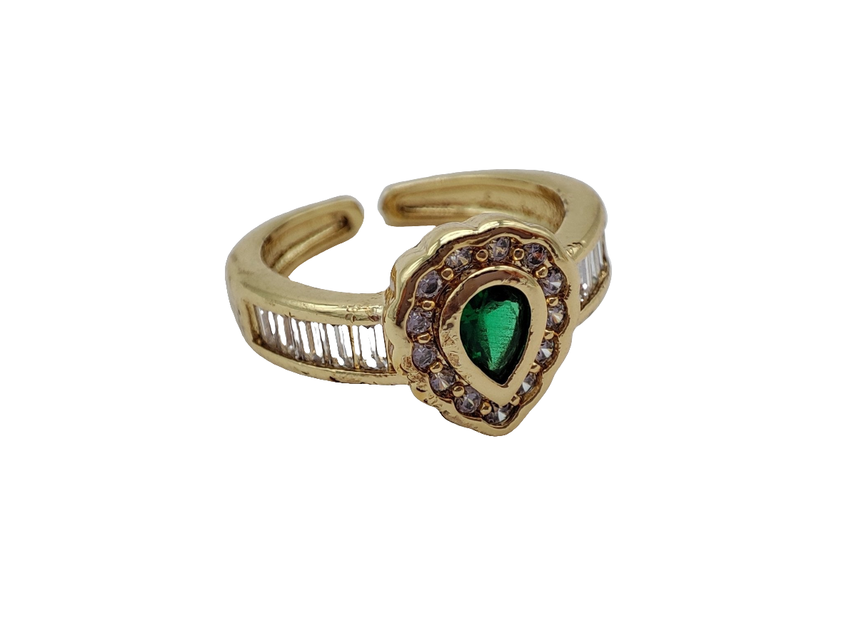 Anillo ajustable gota cristal verde