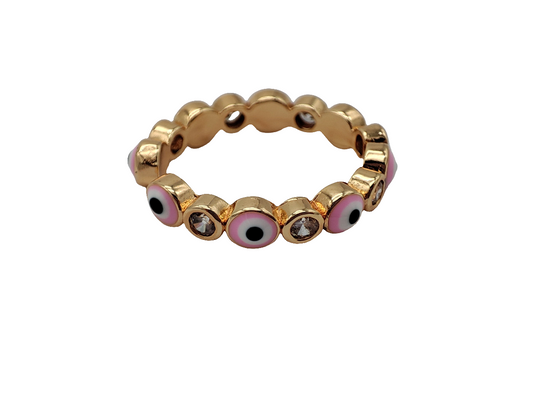 Anillo ajustable ojos rosas y cristales