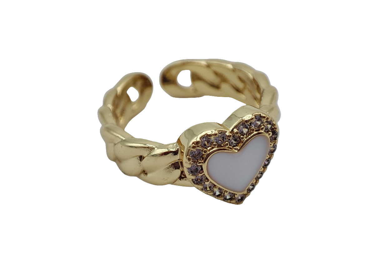 Anillo ajustable corazón blanco