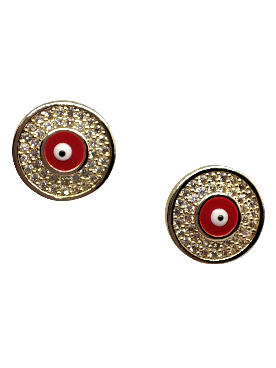 Aretes redondos con ojo rojo y cristales