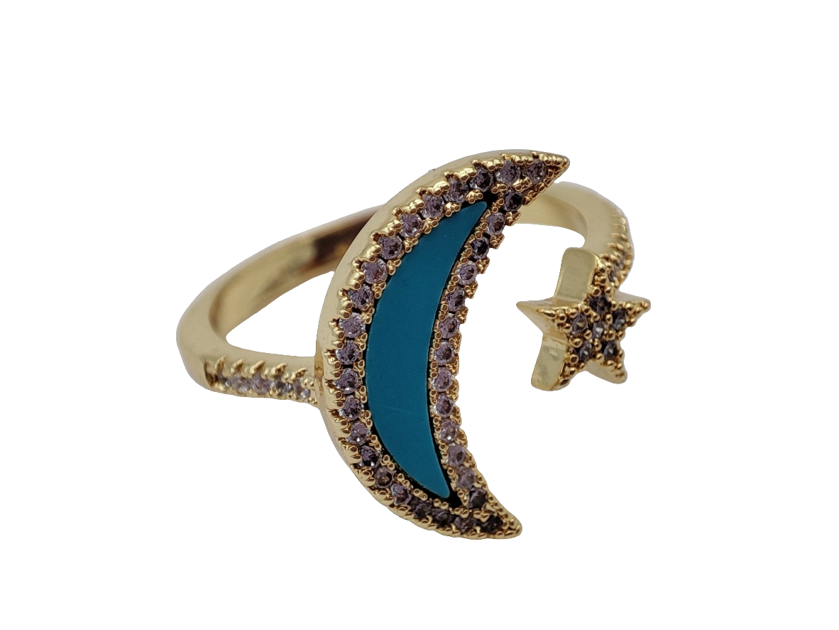 Anillo ajustable luna azul y estrella